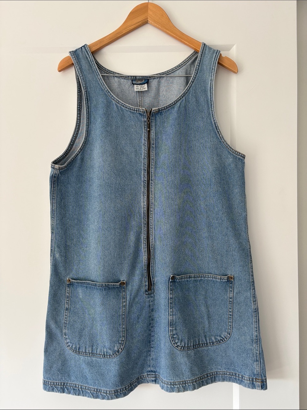 Vintage 80s 90s Denim Zip-Front Overall Dress by Dixie Blues